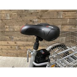Alpine electric tilt trike - power assisted with throttle (no need to pedal), 15.5mph with 40 mile range, only 37 miles from new, silver finish, removable battery with charger, YoungDo gell seat with cover, £2749 new.