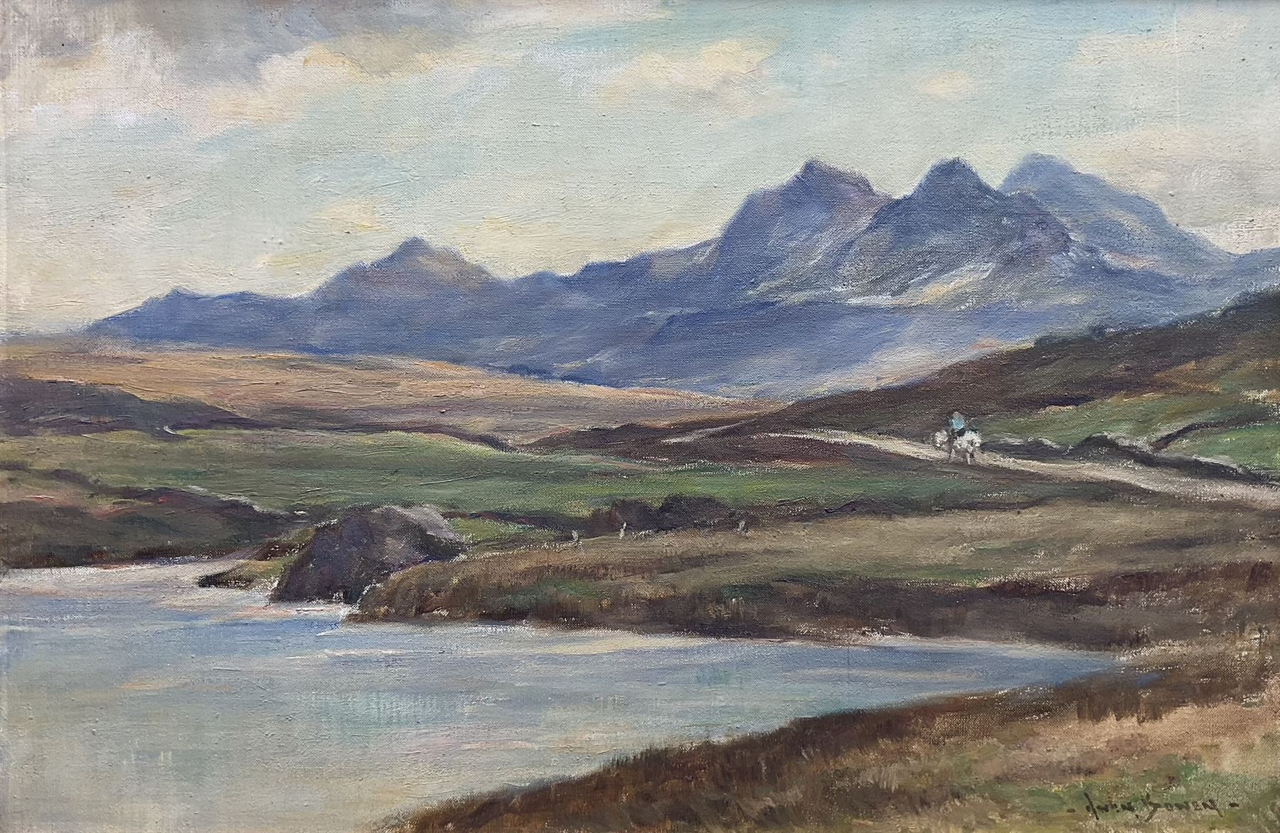 Owen Bowen (Staithes Group 1873-1967): 'The Five Peaks of the Snowdon Range', oil on canvas signed, original title label verso 40cm x 60cm 
Provenance: exh. Royal Cambrian Academy 1955 No.74; by direct descent through the artist's family, never previously been on the market