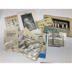 Assorted paper ephemera, largely relating to the city of Hull, to include newspapers, theatre programmes, sports programmes, letter headings and invoices, pamphlets, Royal Commemorative souvenirs, photographs, North East travel posters, etc.