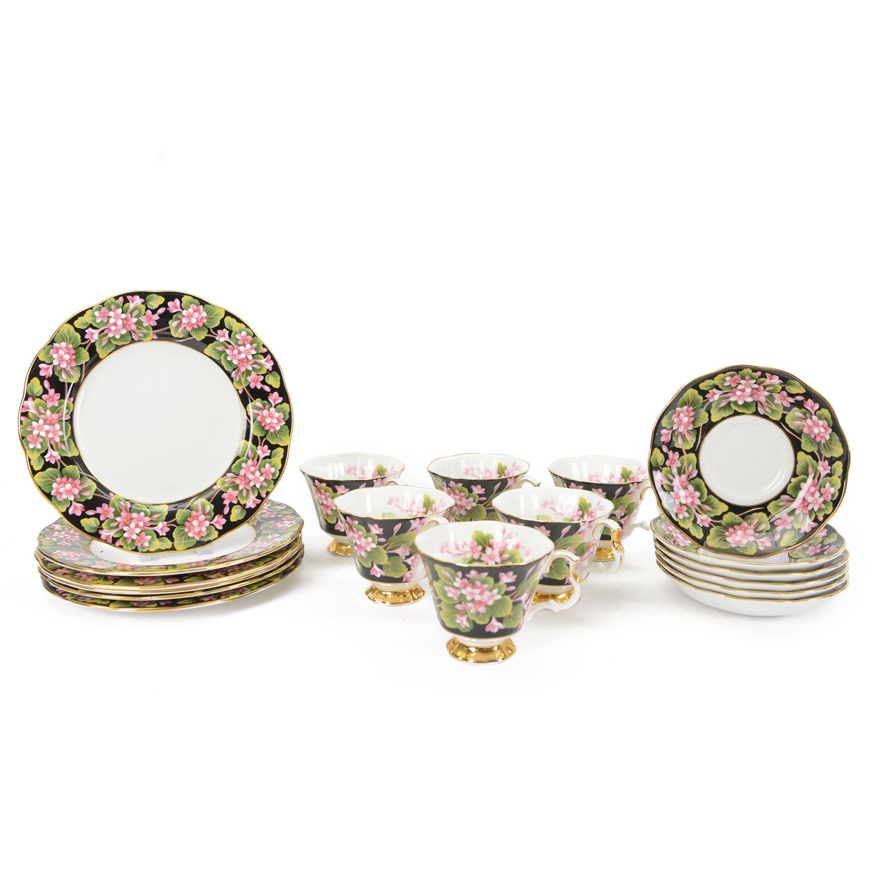 Royal Albert Provincial Flowers Mayflower tea service for six, comprising cups saucers and dessert plates 
