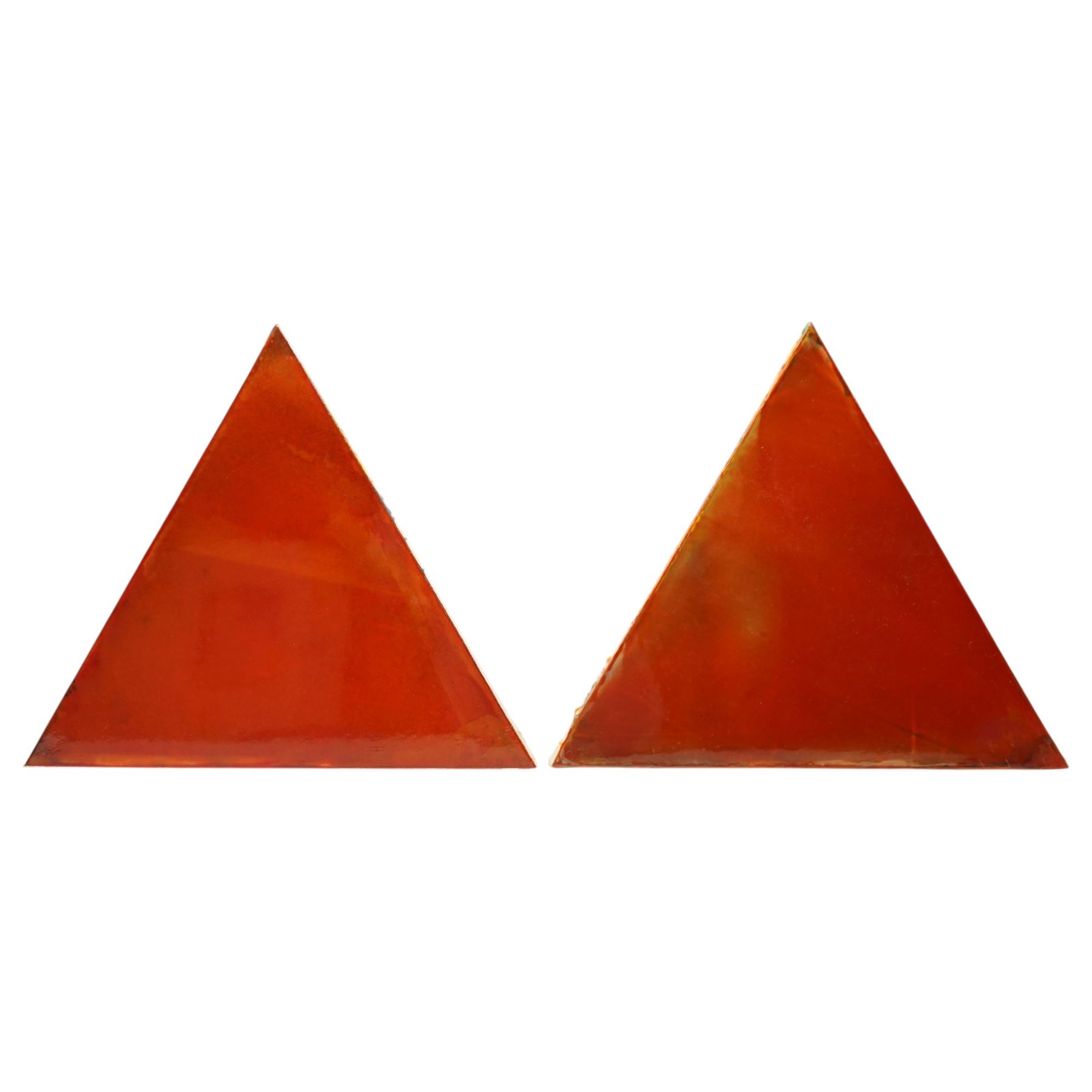 Gillian Ross Kelsey (British 1935-2025): 'Triangles' in Oranges, set of four acrylic glazes on canvas laid on to board unsigned all 44cm x 51cm (4)