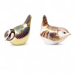 Four Royal Crown Derby paperweights, comprising crested Tit with original box and gold stopper, Robin with silver stopper, Blue Tit with gold stopper, and Jenny Wren (4)