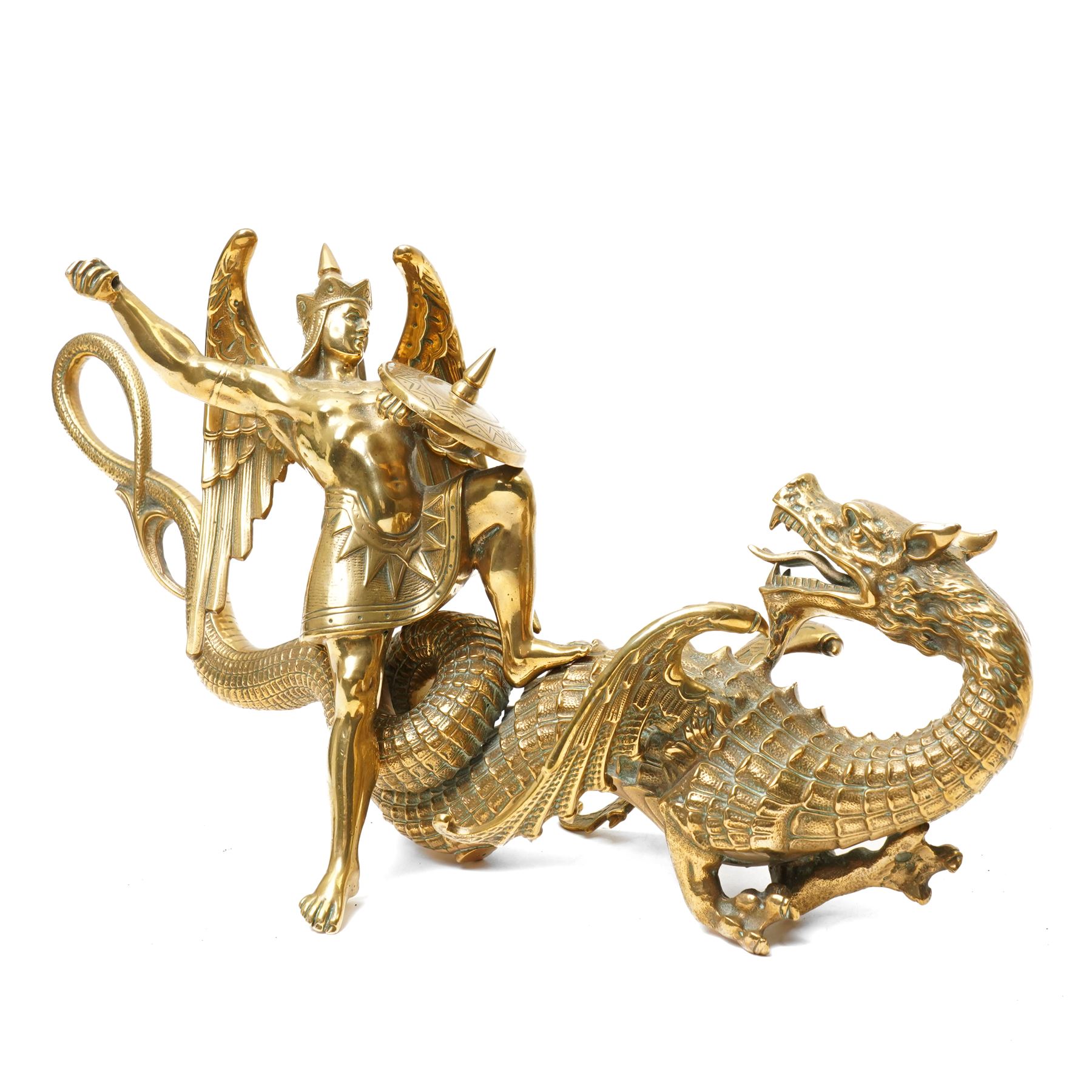 Brass George & the dragon group W36cm and a brass eagle H46cm