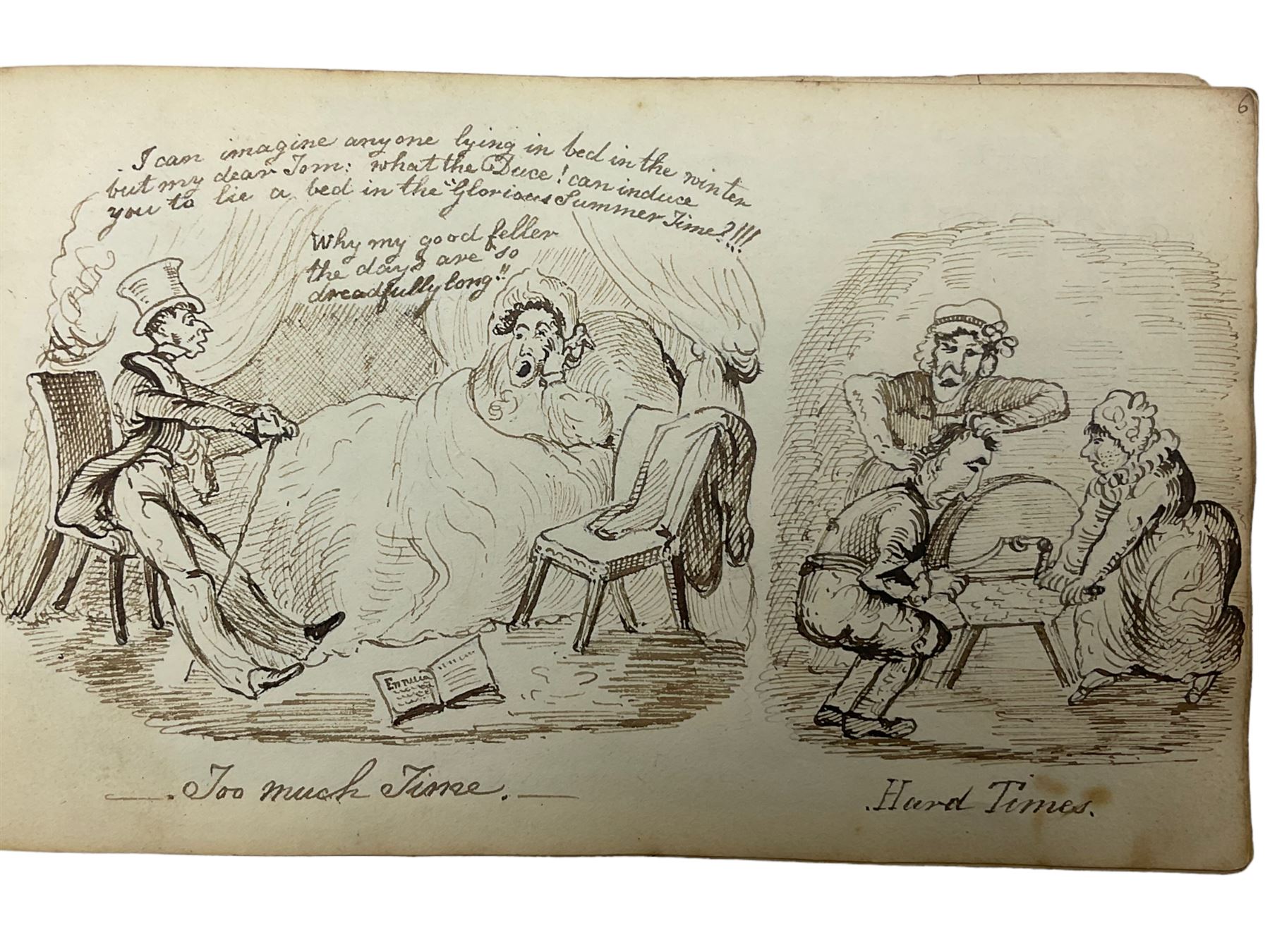 George Cruikshank (British 1792-1878): 'Illustrations of Time', original sketchbook containing eighteen preliminary pen and ink  sketches for the folio pub. 1827, signed in the title page with inscriptions for each sketch 12cm x 19cm
