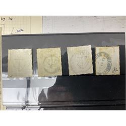 Queen Victoria and later Great British stamps, including five shillings, three pence block of four, block of twenty King George VI used ten shillings dark blue etc