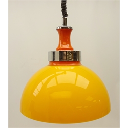  Mid-Century orange perspex pendant light fitting, rise & fall with extendable cable in the style of Harvey Guzzini, D38cm   