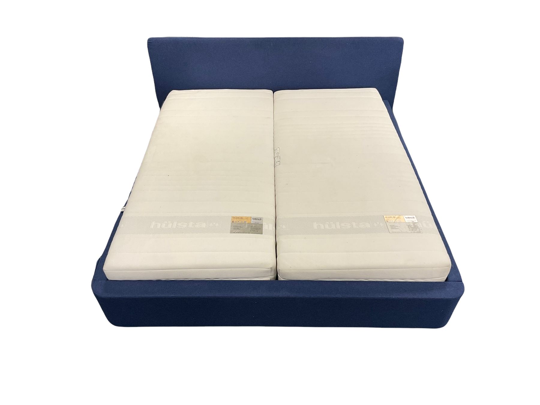Hulsta Sleeping Systems - Super Kingsize bed upholstered in blue, with two individually tensioned sprung bases and two 3' Top Point 500 single mattresses 