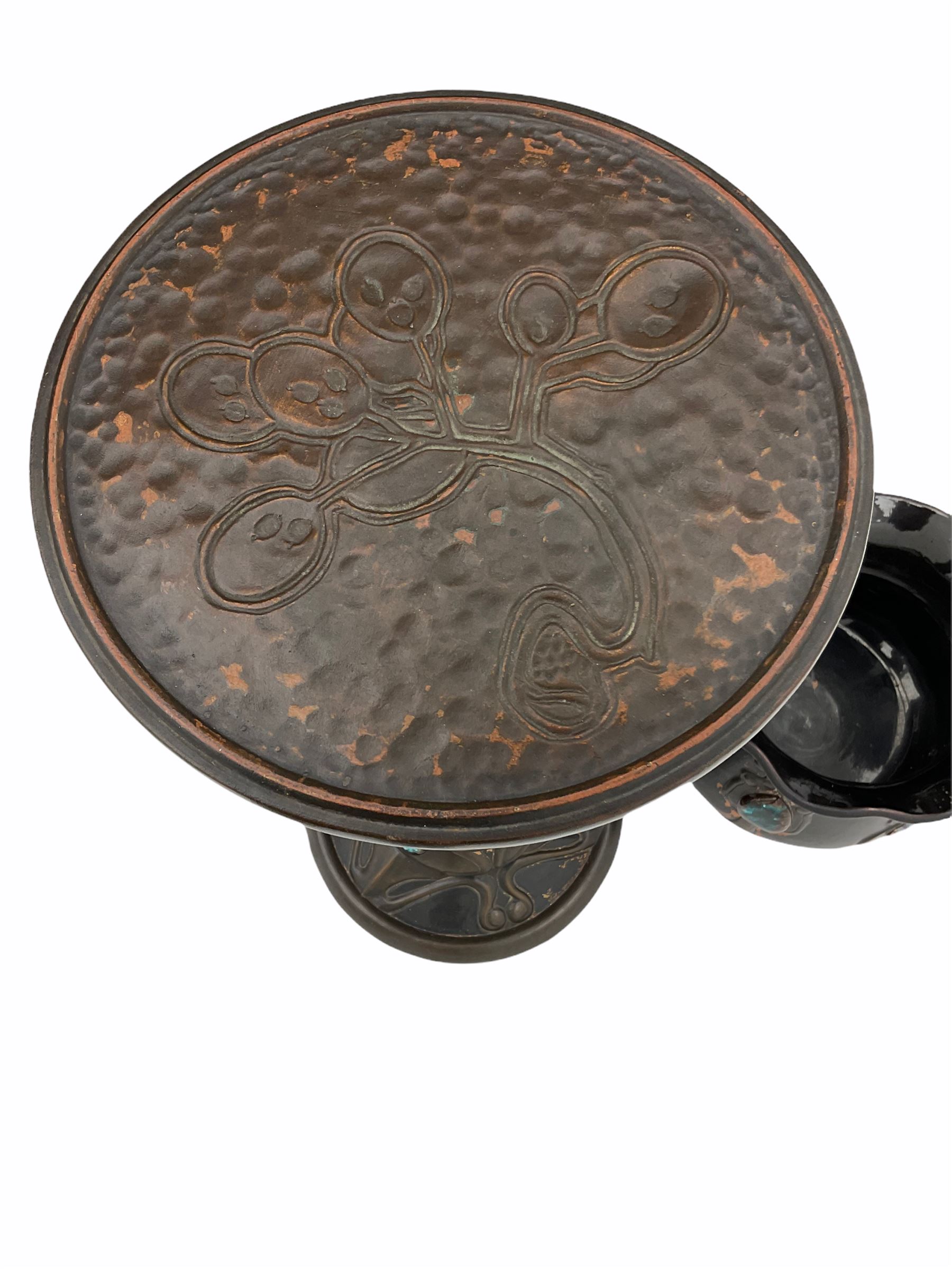 Early 20th century Bretby Art Nouveau Jardinière and stand, with applied cabochon detail, each with impressed mark beneath, jardinière H22.5cm D28cm, overall including stand H94.5cm