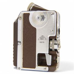 Goerz Minicord Sub-Miniature 16mm camera, serial no. 16878, with a Helgor 1:2 f=2.5cm lens serial no. 16563, in leather carry pouch