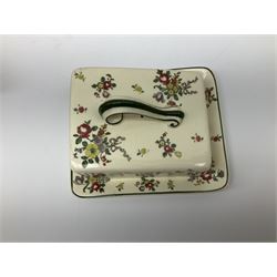 Royal Doulton part dinner service in Old Leeds Sprays pattern,  to include cheese dome, teapot and stand, egg cups etc, together with a selection of floral doilies.  