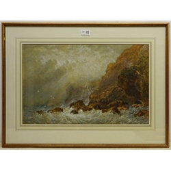 George Weatherill (British 1810-1890): Cliff Study off Whitby, watercolour heightened in white signed 34cm x 55cm
Provenance: purchased by the vendor from Abbey Galleries Whitby, 1982 original receipt attached