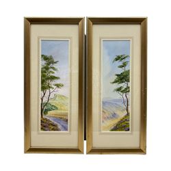 Bill Campbell-Trotter (British Contemporary): 'Rosebery Topping' and 'Lone Path - Rosedale', pair watercolours signed, titled verso 37cm x 11cm (2)