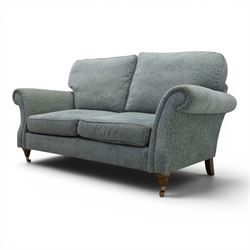 Marks & Spencer - 'Salisbury' two seater sofa, upholstered in blue fabric, scrolled arms and loose cushions