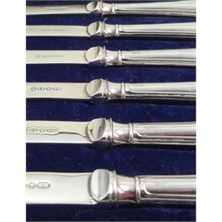  Set of siz silver handled tea knives by John Biggin, Sheffield 1928 and one other set by Frank Cobb & Co Ltd, Sheffield 1921  