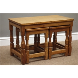  Yorkshire oak - nest of three tables with adzed tops by Sid Pollard of Bagby, 68cm x 37cm, H45cm  