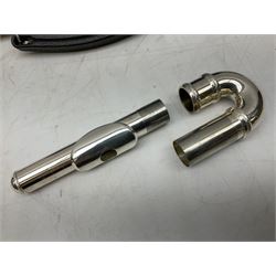 Trevor J. James T.T. 10X silver plated flute, with two mouthpieces and crook joint, serial no. 71002, in carry case