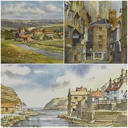 Ken Burton (Northern British contemporary): 'Goathland Yorkshire'; 'Staithes Yorkshire' and 'Low Petergate York', three limited edition colour prints signed titled and numbered max 25cm x 36cm (3)