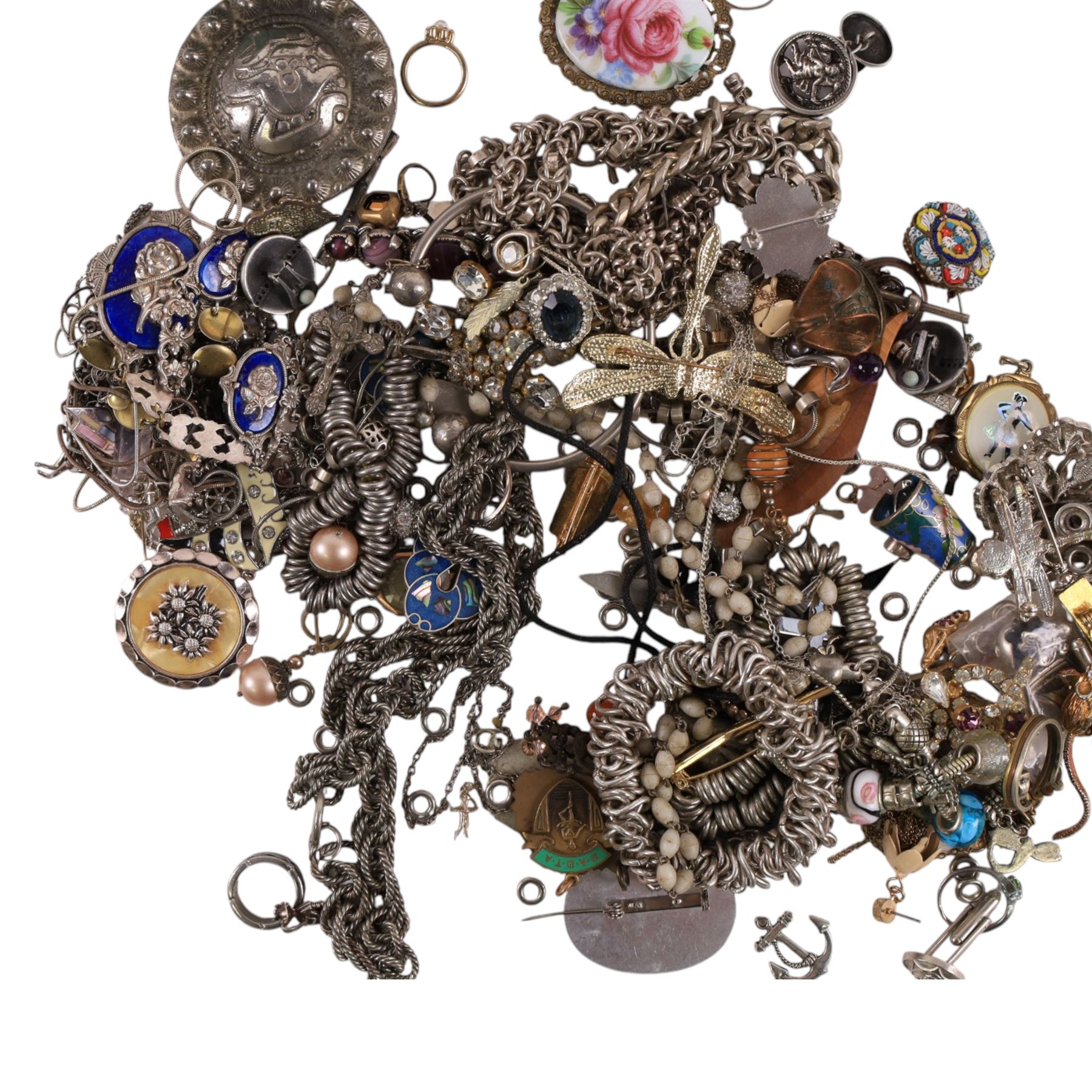 Silver jewellery, including earrings, rings, pendant, etc, together with a collection of costume jewellery