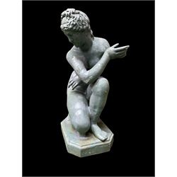 Victorian design cast iron naked maiden garden figure, painted in pale blue - THIS LOT IS TO BE COLLECTED BY APPOINTMENT FROM DUGGLEBY STORAGE, GREAT HILL, EASTFIELD, SCARBOROUGH, YO11 3TX