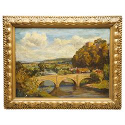 Circle of Herbert F Royle (British 1870-1958): Ludford Bridge over the River Teme - Ludlow Shropshire, oil on canvas unsigned 44cm x 60cm