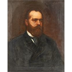 George Augustus Poole (British 1861-1932): Portrait of Joseph Cooper and Maria Cooper, pair oils on canvas signed 68cm x 55cm (2)
Notes: Joseph Cooper invented the 'Go-Through' lace making machine and other lace making equipment which revolutionised lace making in Nottinghamshire.