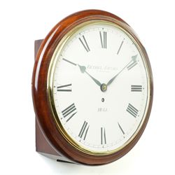 Mid 19th century dial clock  the white dial inscribed 'Bethel Jacobs, 7 Whitefriargate, Hull' with eight day fusee movement in mahogany case, diameter of dial 30cm