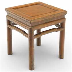 Chinese hardwood occasional table, of square form with inset panel top within a moulded fr...