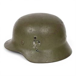 WWII Third Reich German double decals M42 steel combat helmet, with leather liner and chin strap