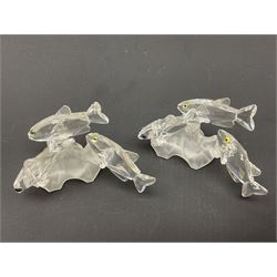 Swarovski Crystal sea creatures, comprising lion fish and dolphin, both with coloured elements, together with two seahorses, two small fish groups, butterfly fish, longnose butterfly fish and six coloured shells, tallest H8.5cm