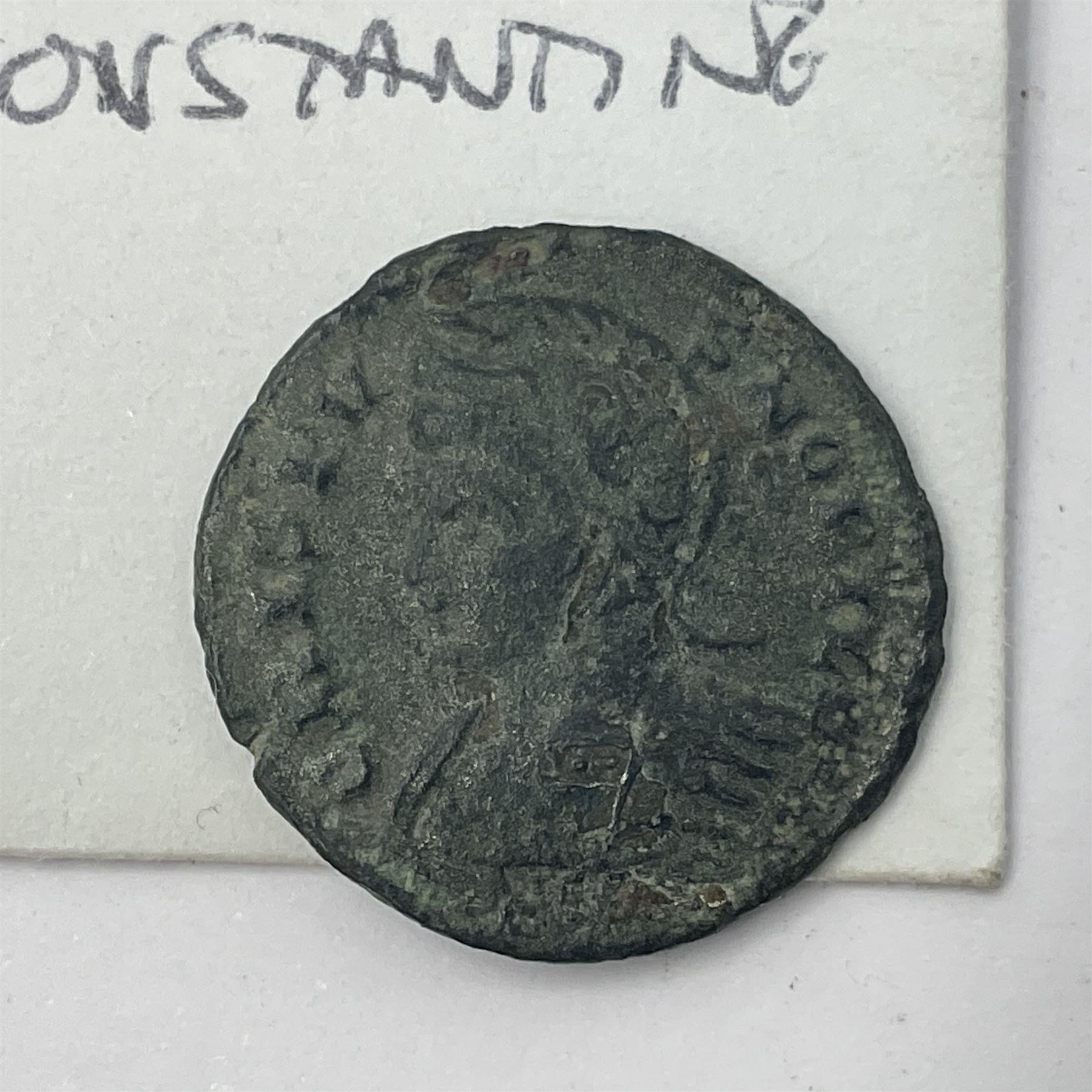 Three House of Constantine bronze coins to include Constantine the Great URBS ROMA; Crispus (AD 317-326) and Constantine II (AD 337-340), both PLON London mint, with small group of Roman etc metal detecting find coins (17) 
