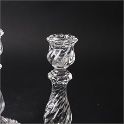 Pair of Baccarat Bambous glass candlesticks, with wrythen moulding, marked beneath, H19cm