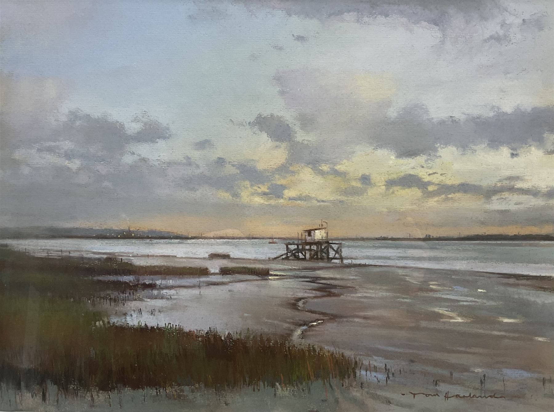 Tom Harland (Yorkshire 1945-2012): 'The Humber - Late Afternoon in November', pastel signed, titled on label verso 31cm x 43cm 