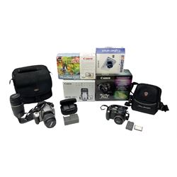 Collection of cameras, to include boxed Canon EOS 350D, boxed Canon Power Shot Pro 1, boxed Sony Cyber-shot, etc., in one box 