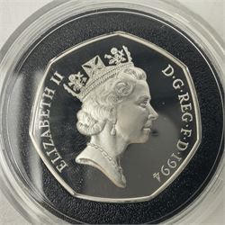 Queen Elizabeth II United Kingdom 1994 silver proof fifty pence coin, housed in a capsule, no certificate