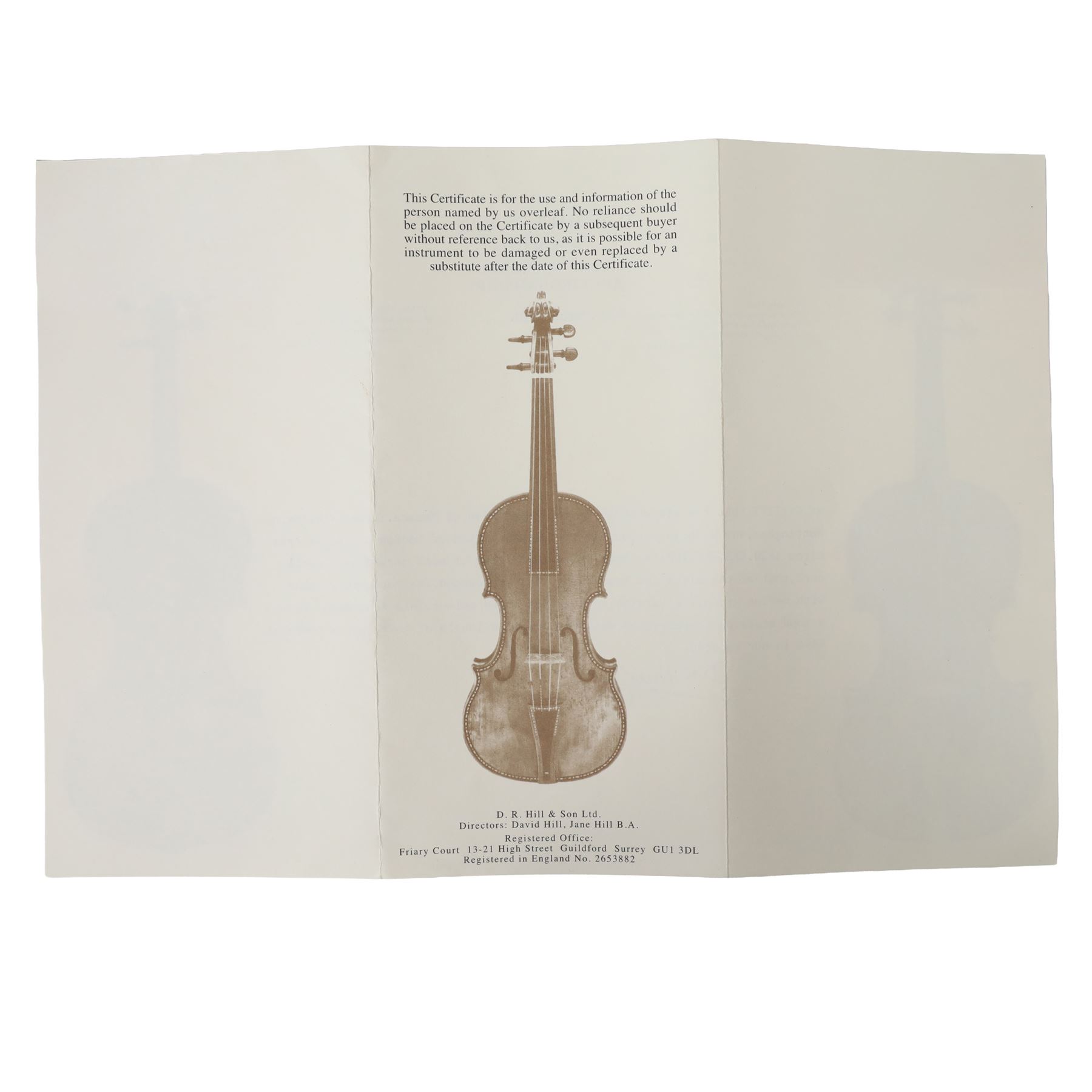 Early 19th century English cello by Samuel Gilkes of London, circa 1820, with two piece back and pine table finished in a golden brown varnish, with a certificate from D.R Hill & Son, Buckinghamshire from 2010, stating that in their opinion the maker is Samuel Gilkes, and is numbered H494 in their records, in Hiscox hard case, with two horse hair cello bows, the first an English example stamped Ferranda Millars Liverpool, the second a German example stamped R. Paesold, both with ebonised mother of pearl/abalone frogs and ivory tip plates
This item has been registered for sale under Section 10 of the APHA Ivory Act