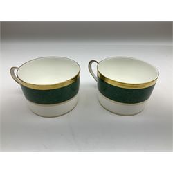 Coalport Athlone Green pattern tea wares, comprising coffee pot, seven coffee cans and saucers, milk jug, open sucrier, six tea cups and saucers, and six twin handled cups and saucers (42) 