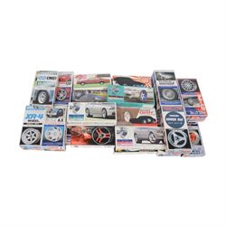 Large collection of 1/24 scale tyres and wheels sets, mostly Aoshima and Fujima, all boxed