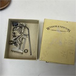 Cased sewing machine, together with bed warmer and copper hunting horn