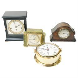 Three 20th century 8-day spring driven mantle clocks and a 20th century brass cased ships ...