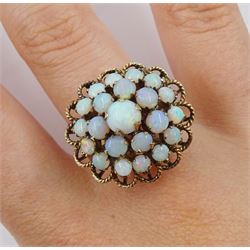 9ct gold opal cluster, stepped design ring
