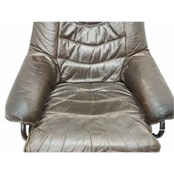 Skoghaug Industries - Leather reclining swivel armchair and matching footstool