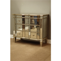  John-Richard Fine Furniture 'three drawer chest, mirrored with silver-leaf moulding, W102cm, H90cm, D52cm  