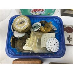 Group of assorted items, to include mantle clock modelled with a pigeon, various clock domes, watch parts and accessories, etc., in two boxes 