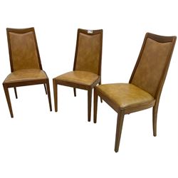 G-Plan - set of six mid-20th century teak 'Fresco' dining chairs, high back and seat upholstered in tan faux leather, on square tapering supports