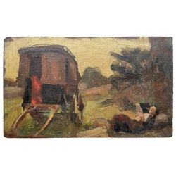 Impressionist School (Early 20th century): 'Resting Gypsy', oil on panel unsigned, inscribed 'Alfred Munnings' and titled verso 12.5cm x 21cm (unframed)