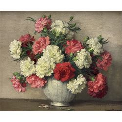 Maurice Alfred Decamps (French 1892-1953): 'Oeillets' - Still Life of Carnations, oil on canvas signed, titled on Frost and Reed label verso 44cm x 54cm 