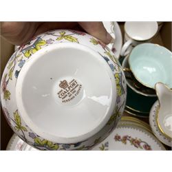 Coalport 'Persian Flower' part tea service for four, together with Elizabethan 'Cavendish' cups and saucers, Border Fine Arts dog figure, other teawares and ceramics, metalware etc in two boxes