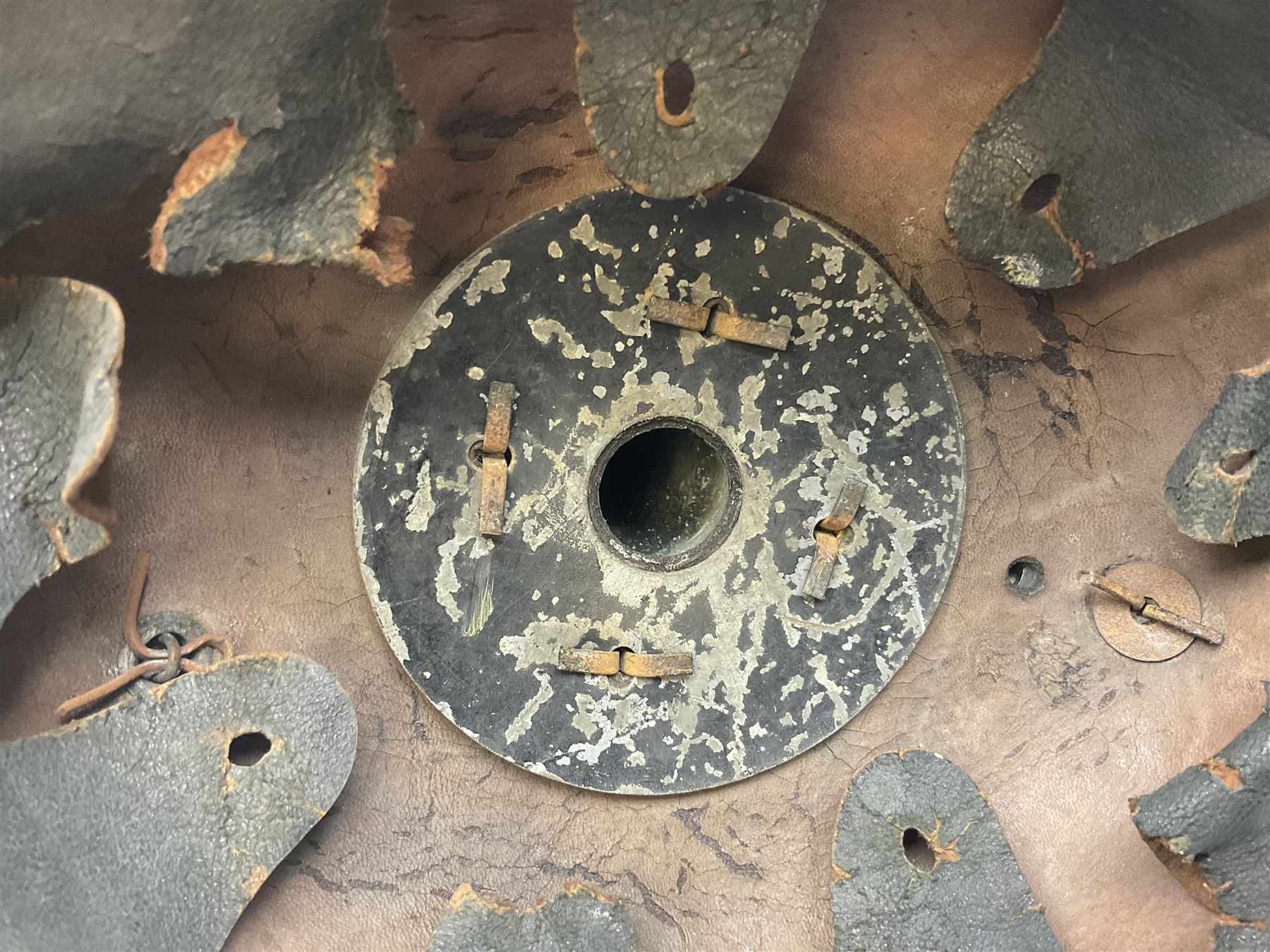WW1 German leather Pickelhaube helmet with brass plate for Baden regiment, leather strap and leather part only of liner