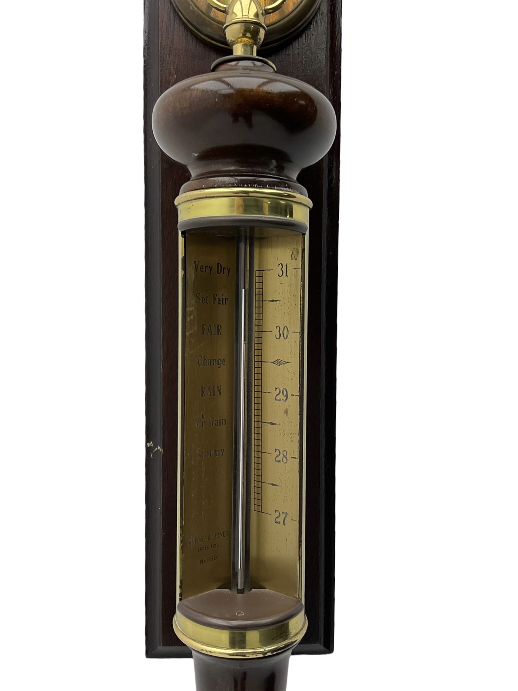Mahogany gimble mercury barometer with mounting bracket, measuring