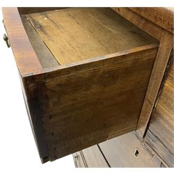 Early 19th century mahogany bow-front chest, fitted with two short over three long cock-beaded drawers, on splayed feet